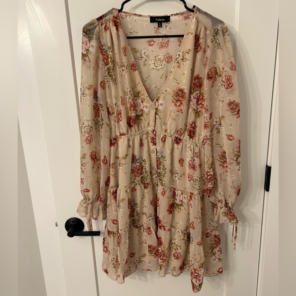 Aakaa Cream and Pink Floral Dress